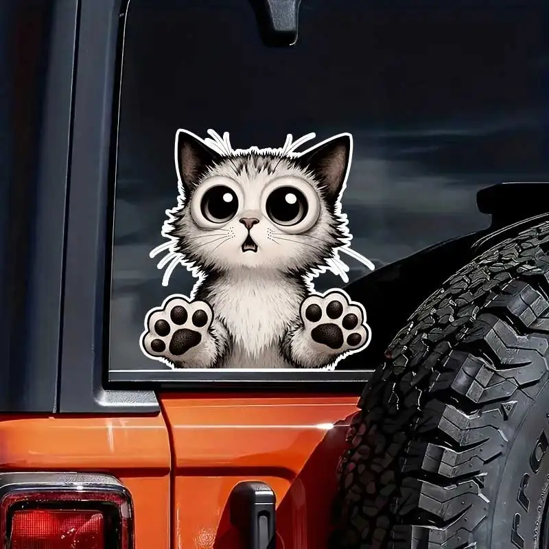 

Милая наклейка на автомобиль с большеглазой кошкой, виниловая, водонепроницаемая, для заднего стекла, мотоцикла, кемпера, бампера, грузовика, ноутбука, декор SH1542