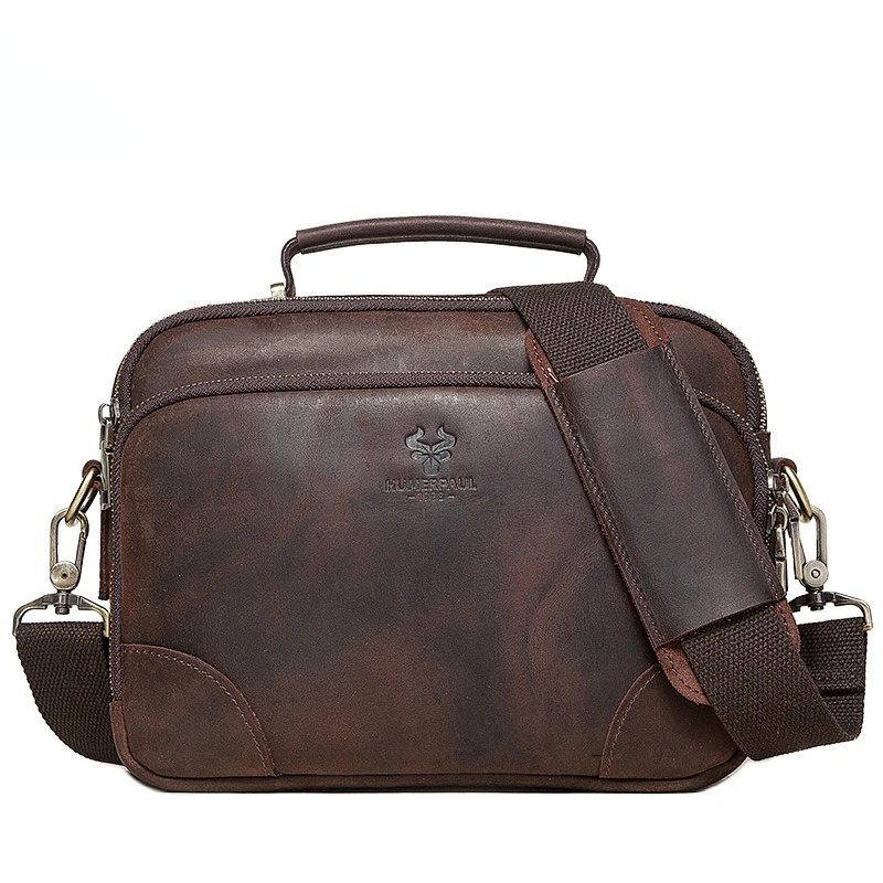 

Мужская сумка-портфель из натуральной кожи в стиле ретро для работы и повседневного использования, сумка-мессенджер через плечо из кожи Crazy Horse для мужчин