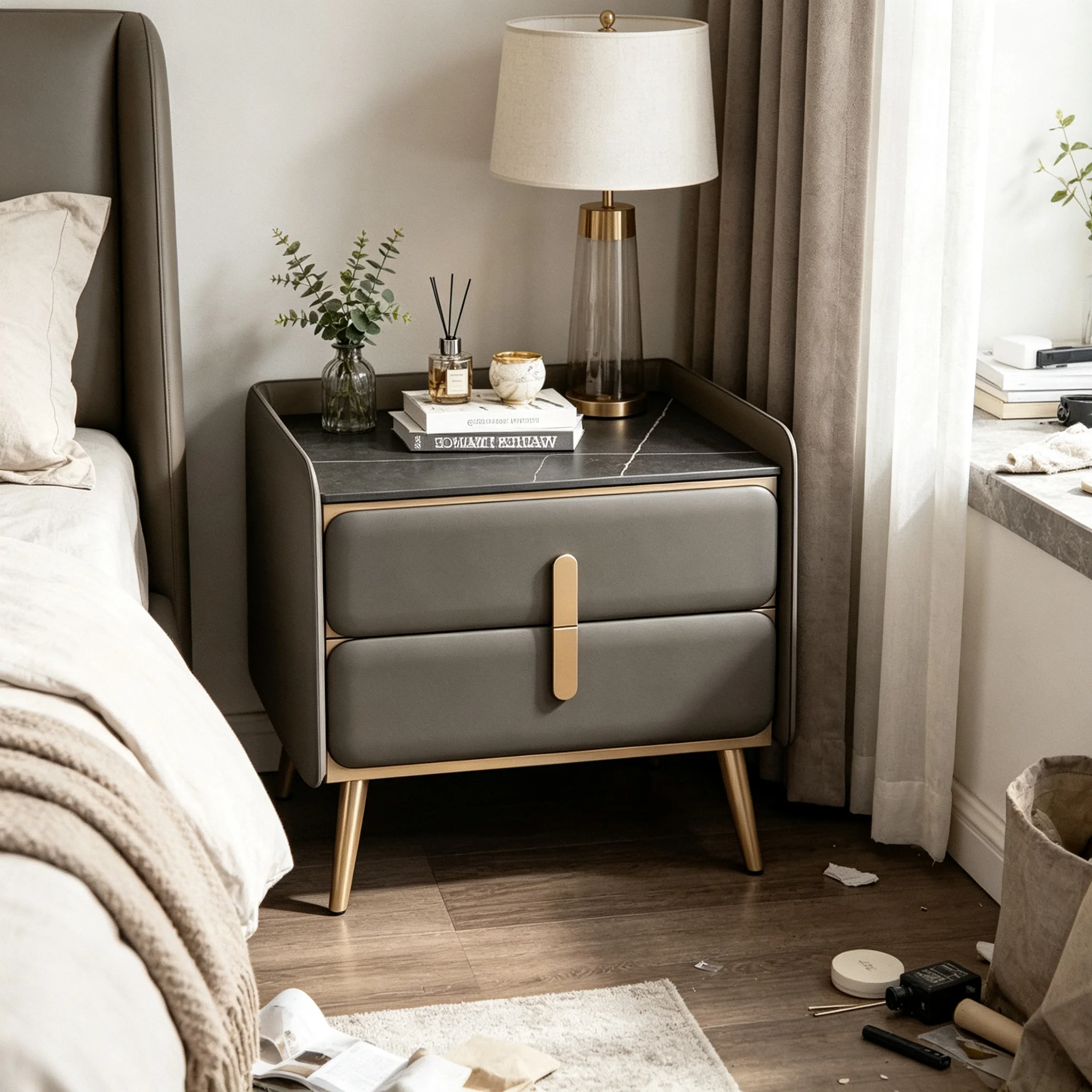 Solid Wood Nightstand 2 Drawers - Table de chevet AOLIVIYA en bois