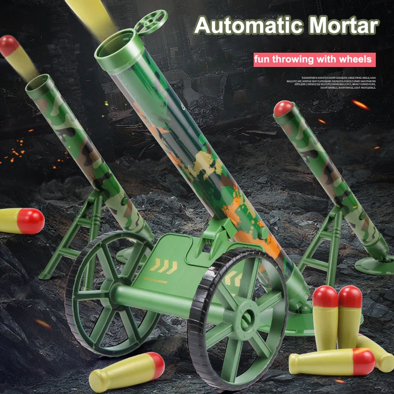 Juego de mortero de simulación para niños, pistola con ruedas, montaje, tiro automático, cañón italiano, juguete para niños, regalo de cumpleaños