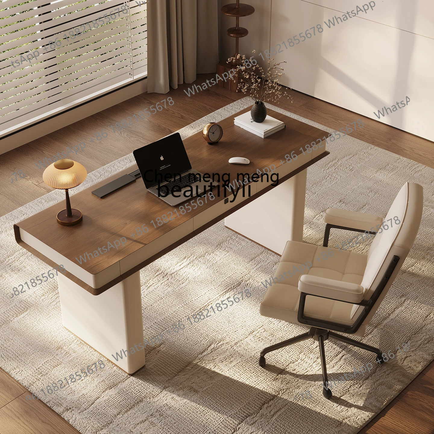 E153 Home Study Desk Designer High-End Italian Minimalist Office Desk Solid Wood Light Luxury Modern Minimalist Computer Desk