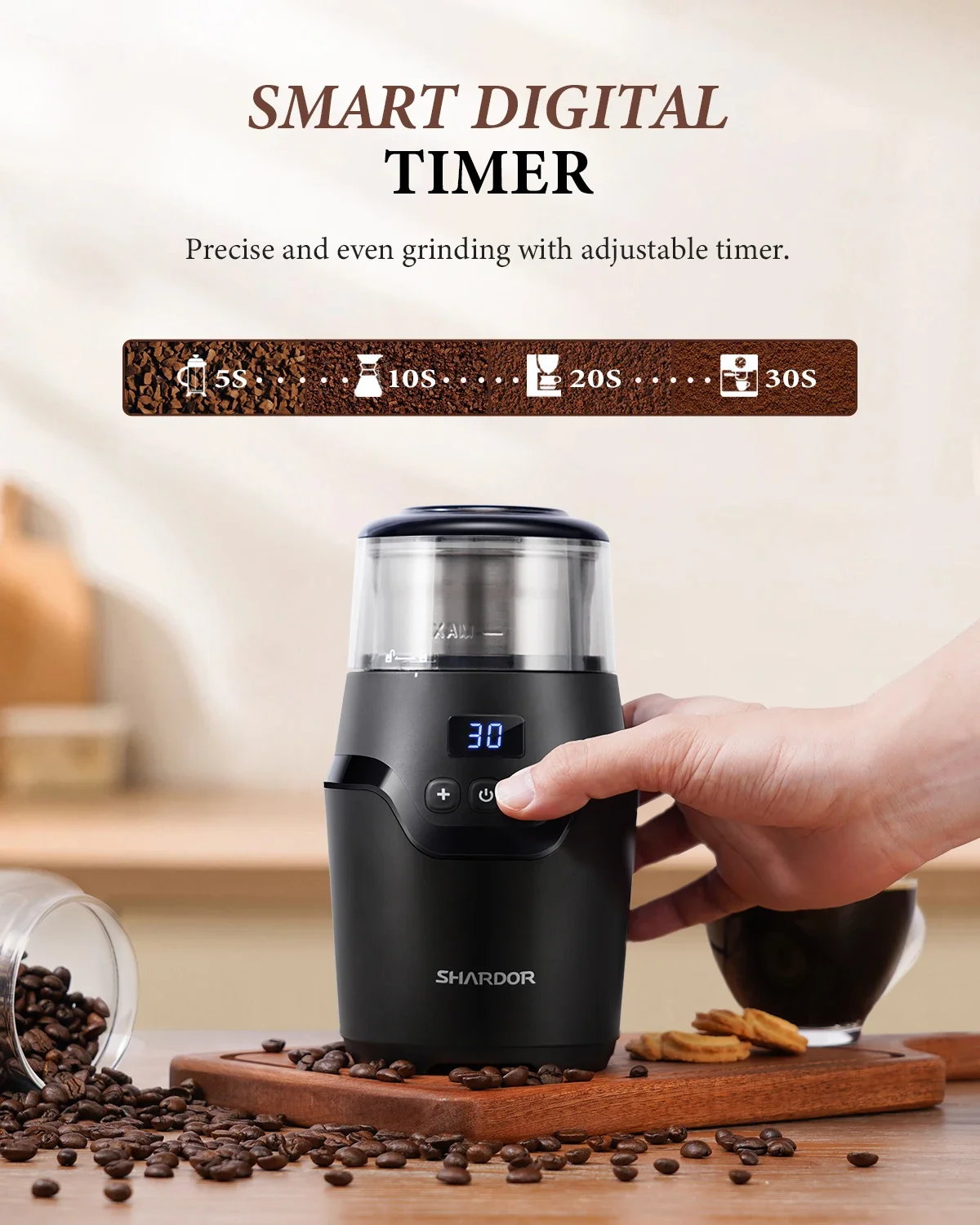 Adjustable Grind Setting Timer Automatic Mill  Electric Conical Blades Coffee Bean Grinder Stainless Steel Electric