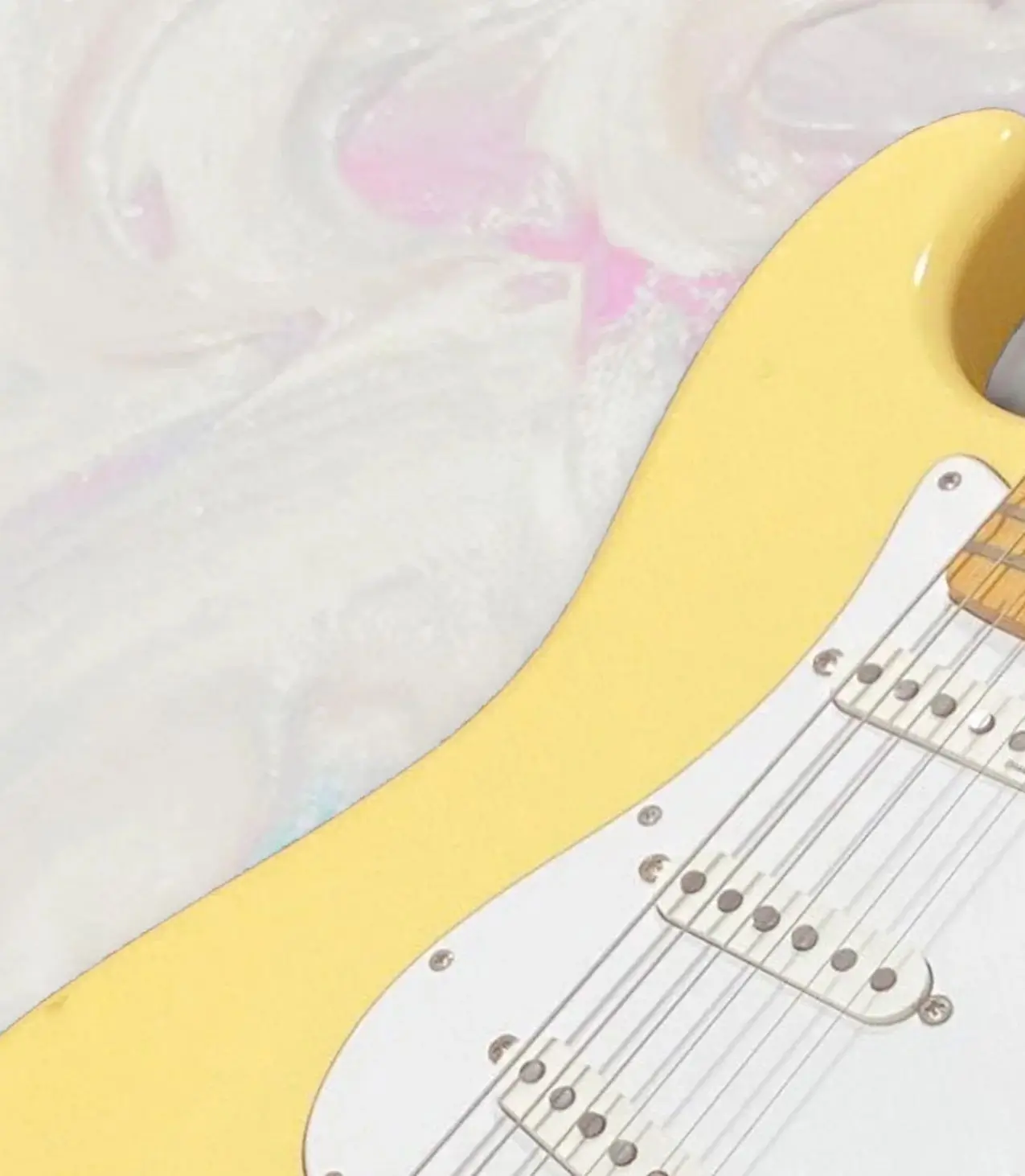 6 Strings Creams Yellow Electric Guitar with Scalloped White Pickguard SSS Pickups Customizable