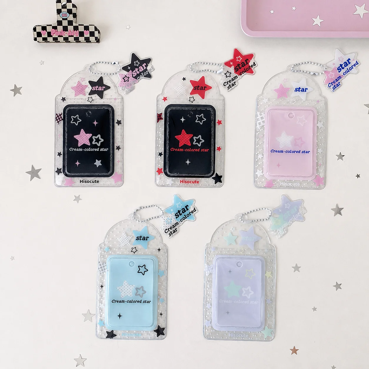 Star Print Clear PVC Photo Card Holder Kpop Photocard Display Pendant Student ID Card Protective Cover Kpop Supplies
