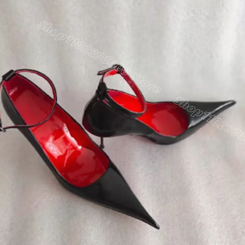 

Черные туфли-лодочки на шпильке с острым носком, кожаные туфли с пряжкой на щиколотке, новая мода, женские вечерние сексуальные туфли-лодочки в британском стиле, 2025 Zapatos Para Mujere