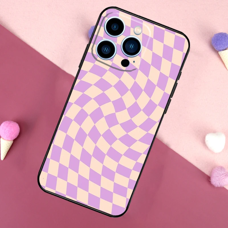 Checkerboard Pattern Mustard Yellow Phone Case For iPhone 16 15 14 13 12 11 Pro X XR XS Max Plus Soft Shell TPU Cover