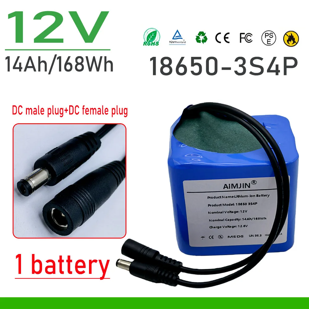

3S4P 12V 14000mAh Lithium Battery Pack, Suitable For Projector, Speaker, And Wireless Monitoring Battery Replacement+Charger
