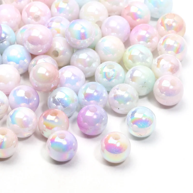 Gradient Light AB Colorful Acrylic Beads 6/8/10/12/14mm Round Balls Imitation Pearls For Jewellery Making DIY Beads Accessories