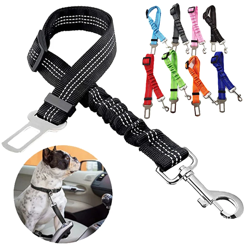 

Durable Nylon Dog Seat Belt For Small Large Dogs Adjustable Reflective Elastic Lead Puppy Travel Car Safety Rope French Bulldog