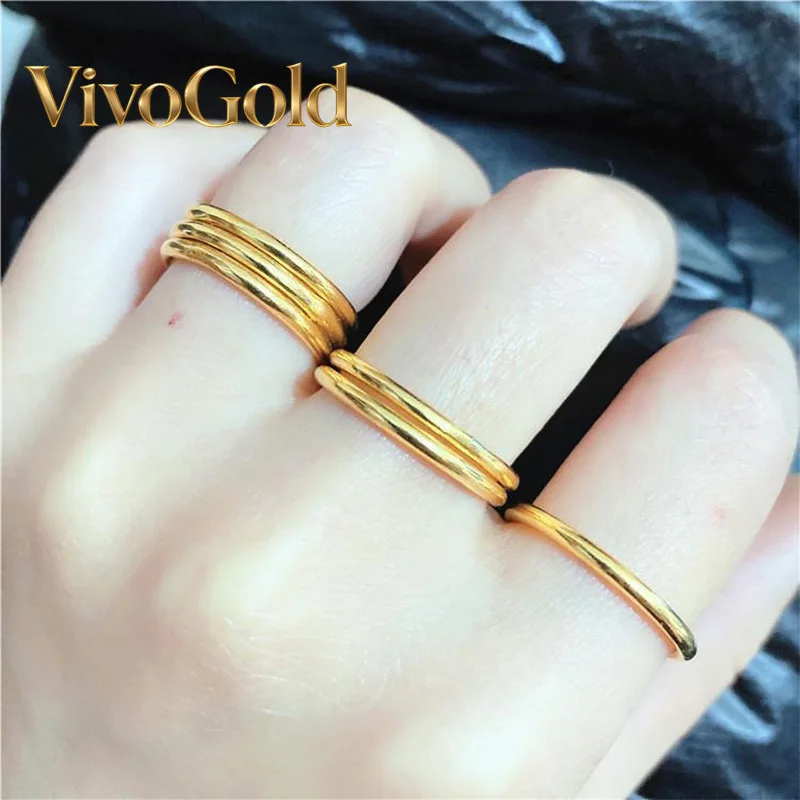 

VivoGoldThree Lives Three Worlds 9999 24K Real Gold Ring Women's Three-in-One Glossy Ring Couple Pairs Eat Finger
