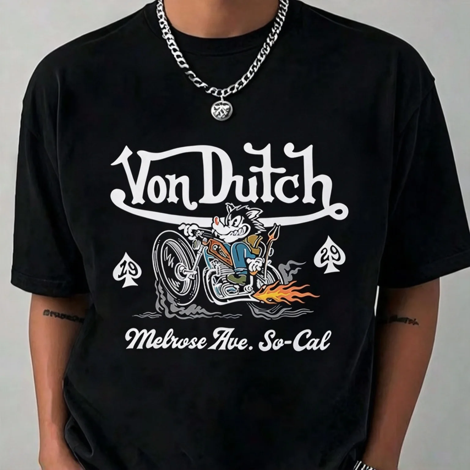2026 New Von Dutch Family Matching Oversized Unisex TShirt Retro Cartoon Wolf Motorcycle Chest Graphic Tee Streetwear Cotton Top