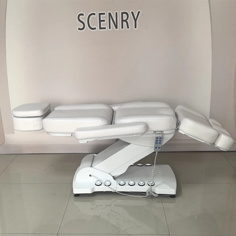 Luxury LED Light Base with Foot Control White 3 Motors High Load-bearing Beauty Massage Bed Beauty Salon Facial Bed