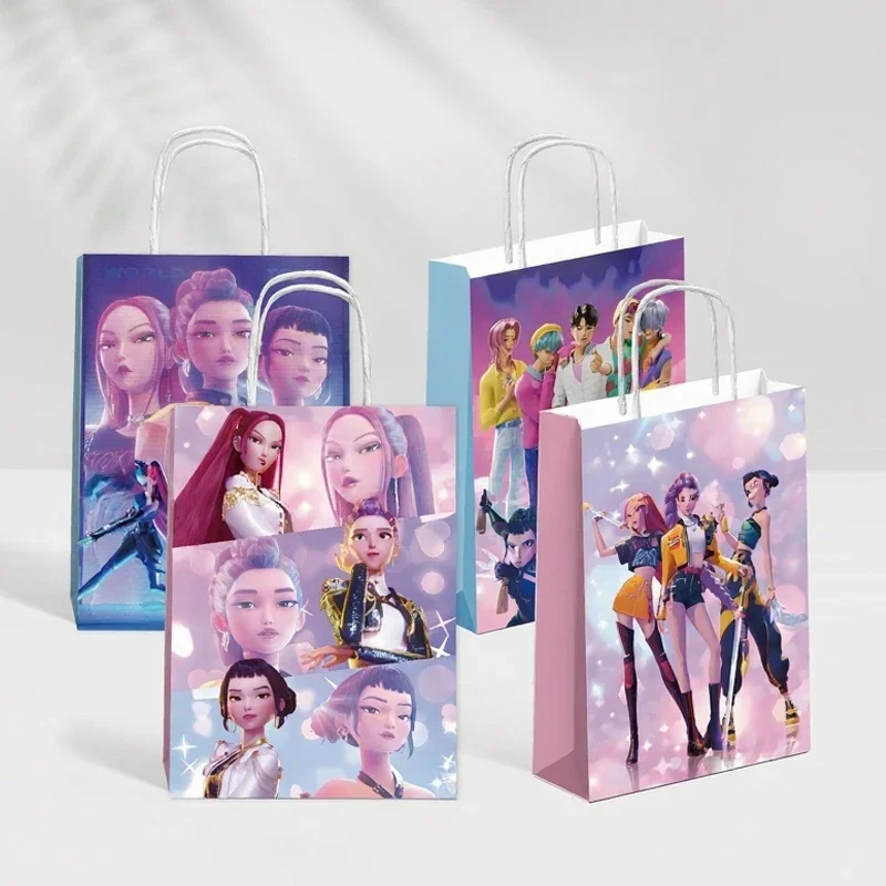 

12pcs/set Anime Theme Candy Birthday Party Gift Bags Kraft Paper Bags Sticker Sealed Paper Bags Christmas Children's Gifts