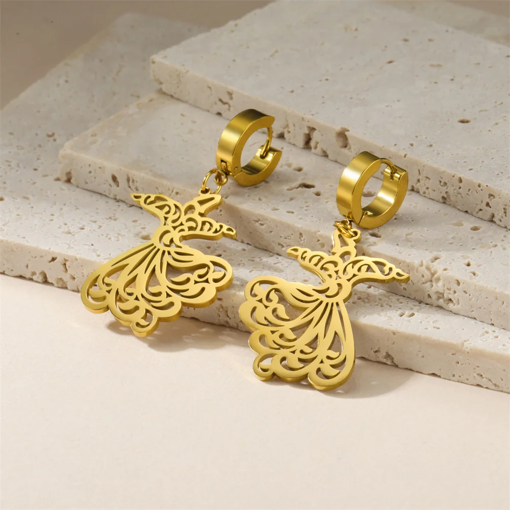 Gold Plated Sama Dance Earrings Unique Design Sufi Drop Dangle Earrings Women Stainless Steel Jewelry pendientes 2023 tendencia