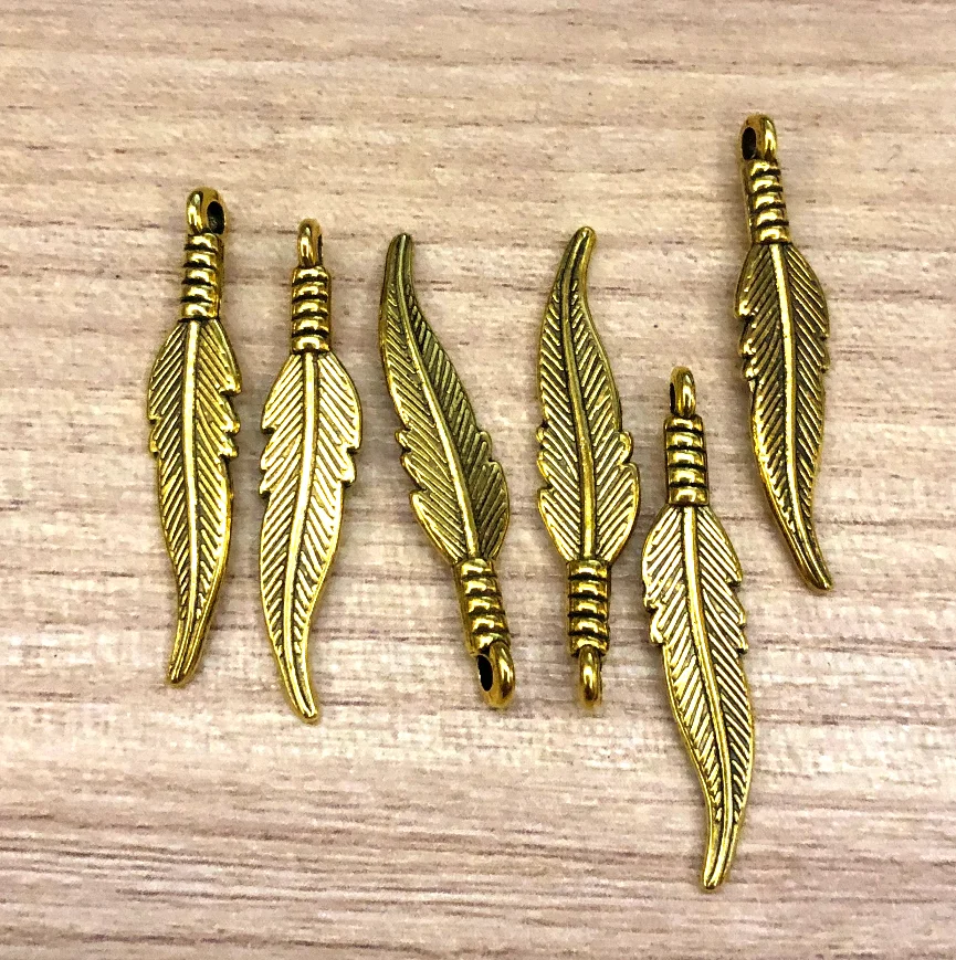 

30pcs 31x6mm Vinatge 2sided feather pendants for handmade accessories HW3359