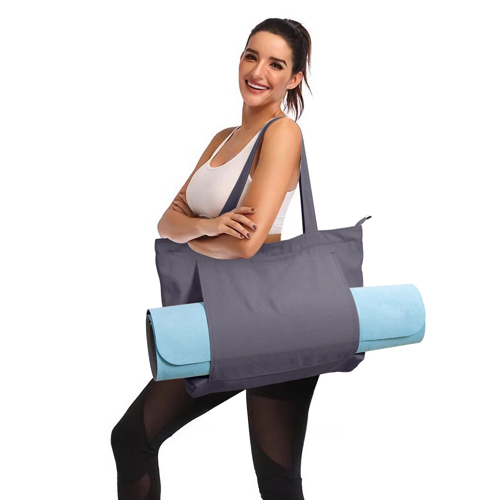 Yoga Bag Women's Sports Bag Yoga Mat Bag Carrier Carryall Canvas Tote for Pilates Shoulder for Travel Office Beach Workout