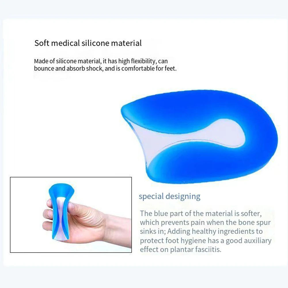 1 쌍 실리콘 발 뒤꿈치 깔창 흡수 신발 패드 자체 접착 발 뒤꿈치 패드 충격 발바닥 근막염 발 통증 완화 젤 쿠션