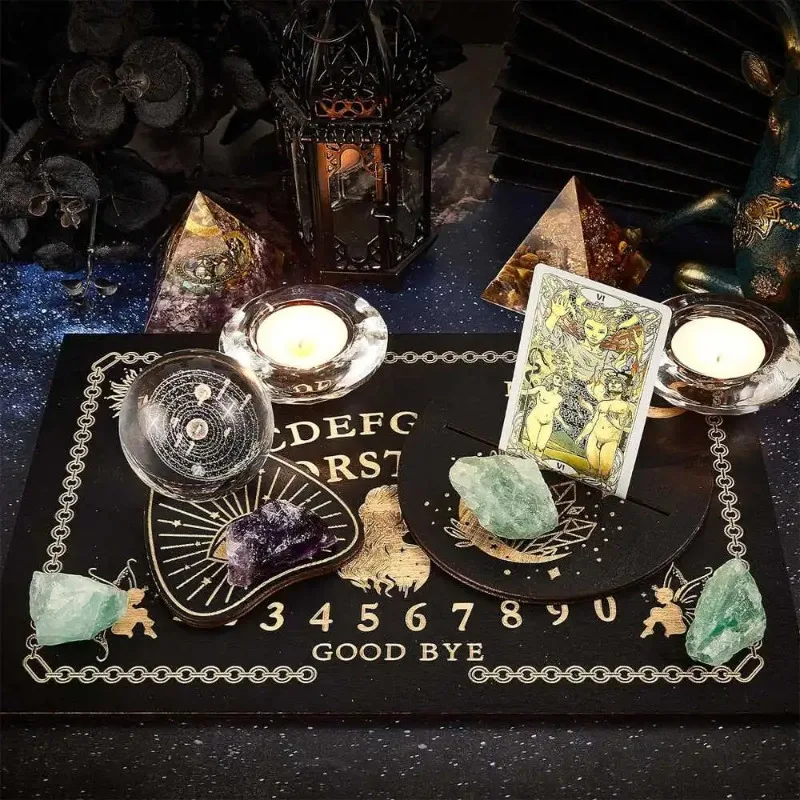 

Black rectangular tarot card voice board display stand crystal tray tool card holder set bracket wooden laser engraving