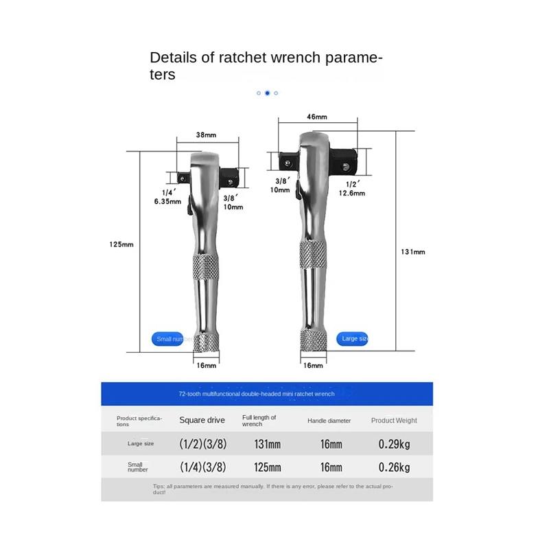 72 Teeth Ratchet Socket Wrench Mini Double Ended Torque Wrench Spanner Rod Screwdriver Bit Tool