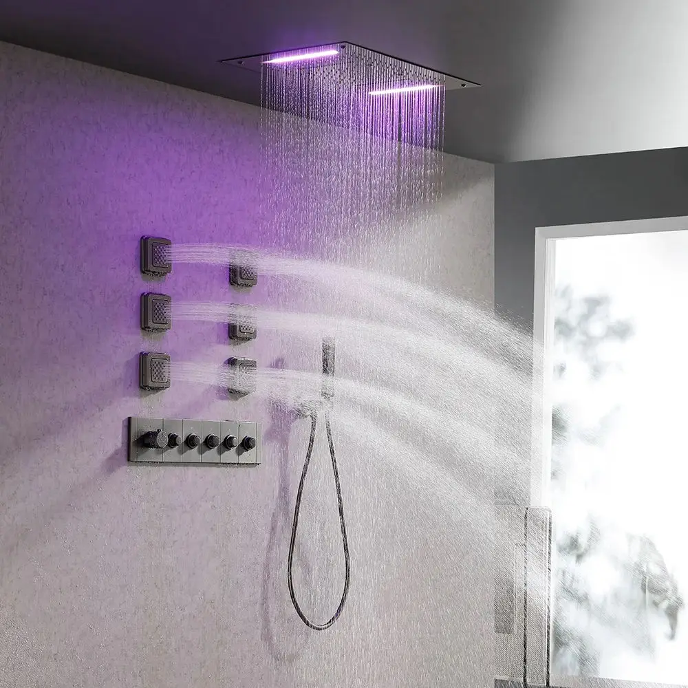 600x400mm concealed ceiling shower set, five function constant temperature button switch, with back sprayer Hidden shower faucet