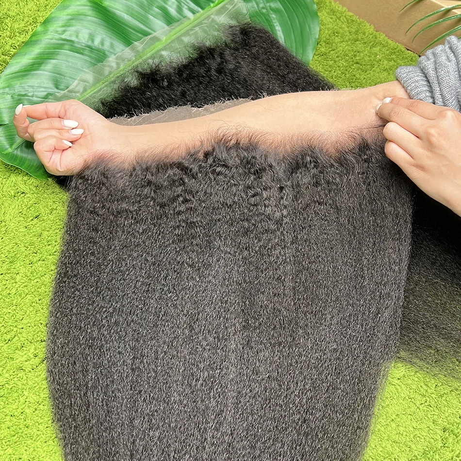 Cabelo Humano 100% Liso Crespo com Frontal de Renda HD 13x6 # Cabelo Vietnamita Preto Natural 1B com Nós Descoloridos Pré-Processados e Renda