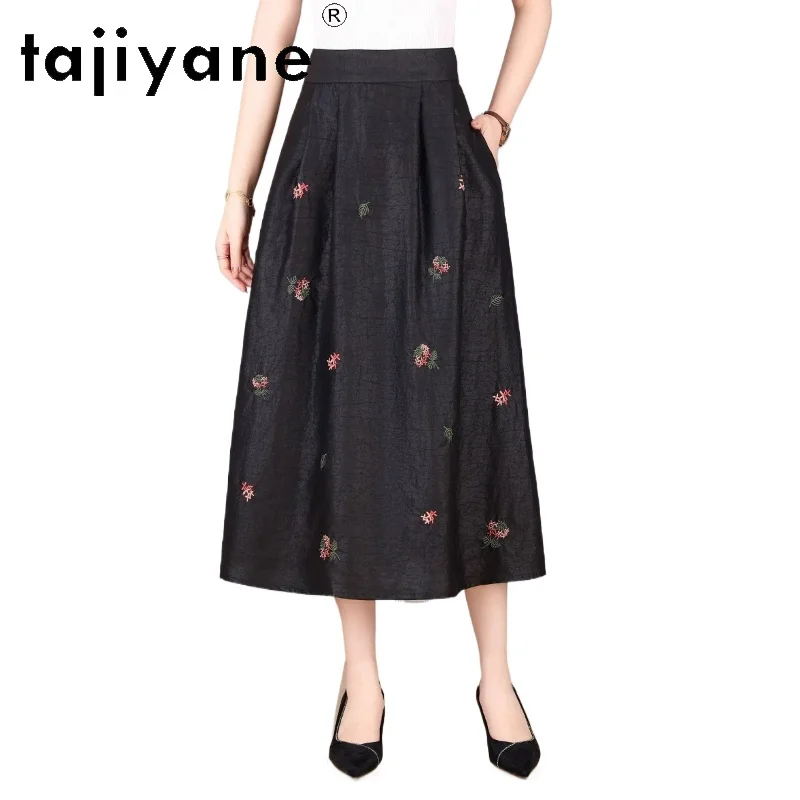 TAJIYANE 100% Real Mulberry Silk Women's Skirts Elegant Xiangyun Sha Embroidery Skirt Spring Midi Skirts 2026 Woman Clothes 스커트