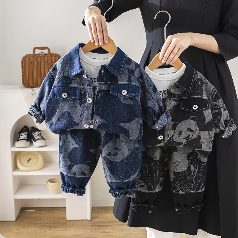 2024 Autumn Toddler Boys 3PCS Clothes Set Cartoon Tops Denim Long Sleeve Coat Loose Jeans Suit Kids Baby Boys Outfits