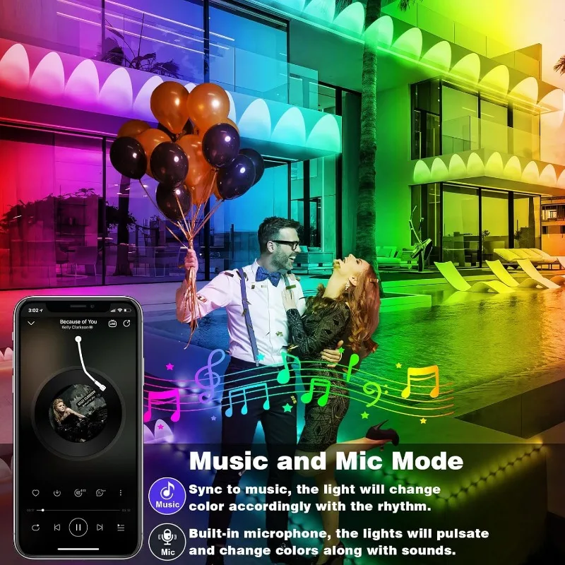 300FT Permanent Outdoor RGB Lights - IP67 Waterproof with Smart App Control Remote, DIY Scene Modes, Music Synchronization