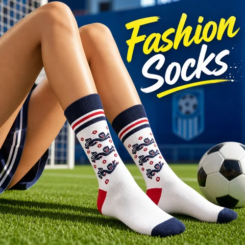【1 Pair】Exclusively for football fans: casual sports socks in England’s red, white and blue colours