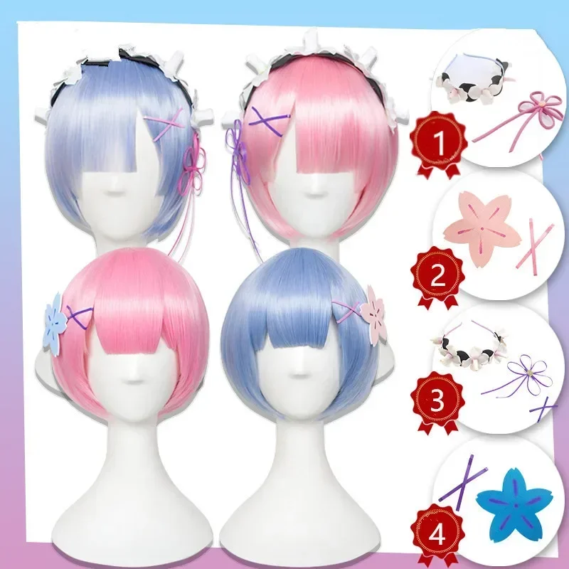 

Anime Re:Life in a Differ from zero Ram Rem Headband Hairpin Headwear blue pink wigs Cosplay hair Accessories