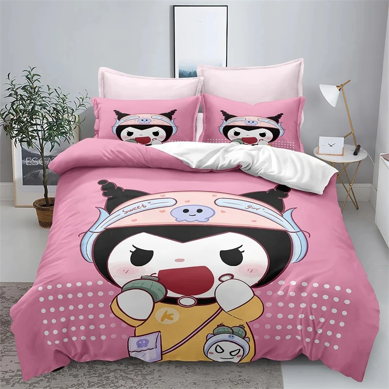 Kuromi-funda de edredón individual para niños y niñas, ropa de cama doble, funda de almohada de varias piezas, decoración de habitación