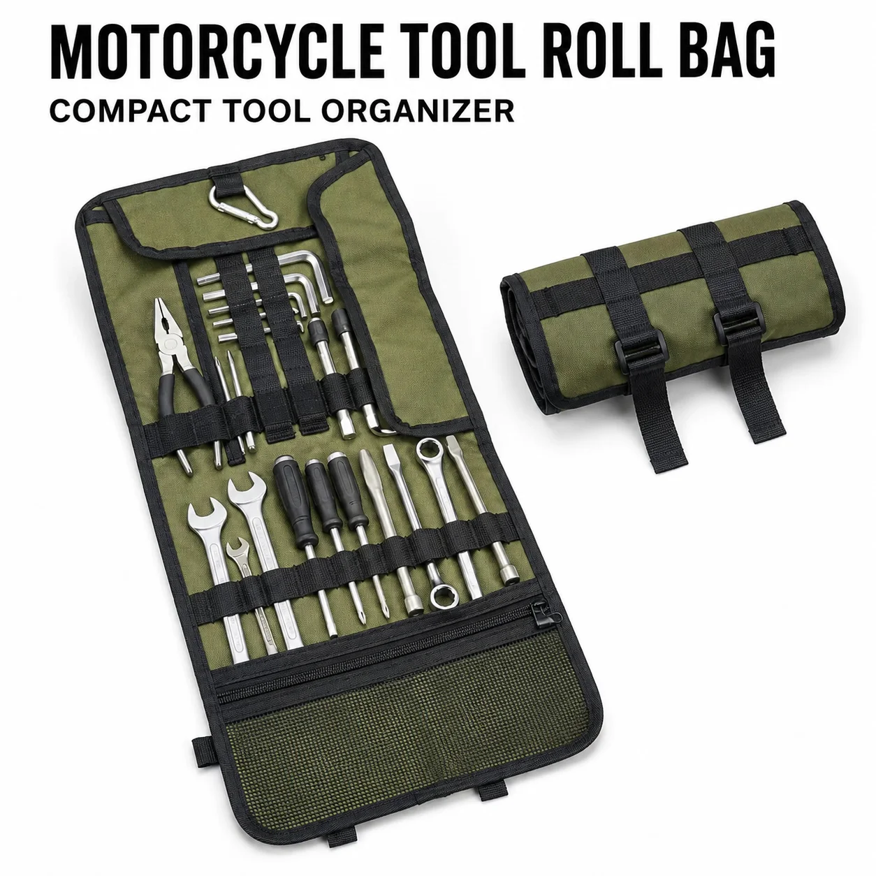 Motorcycle Roll‑Up Tool Storage Bag Waterproof Portable Pliers Wrench Screwdriver Carry Pouch Bgas Motorbike Repair Accessories