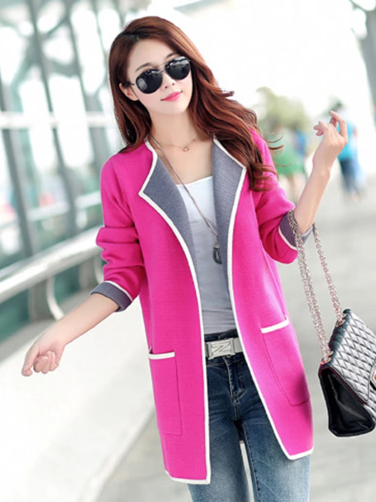 2023 New Spring Autumn Jacket Coats Women Long Sleeve Knitted Jackets Female Outerwear Casual Pocket Coat Female