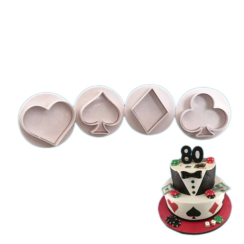 

4Pcs/Lot Cookies Cutter Poker Shape Biscuit Playing Cards Cake Fondant Mold Spade Heart Club Diamond Pastry Cutting Mould Tools