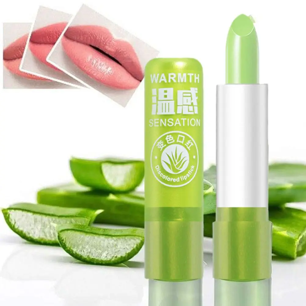 Aloe vera bálsamo labial, mudança de cor, natural, hidratante, duradoura, linhas finas, nutritivo, cuidado, b6z7