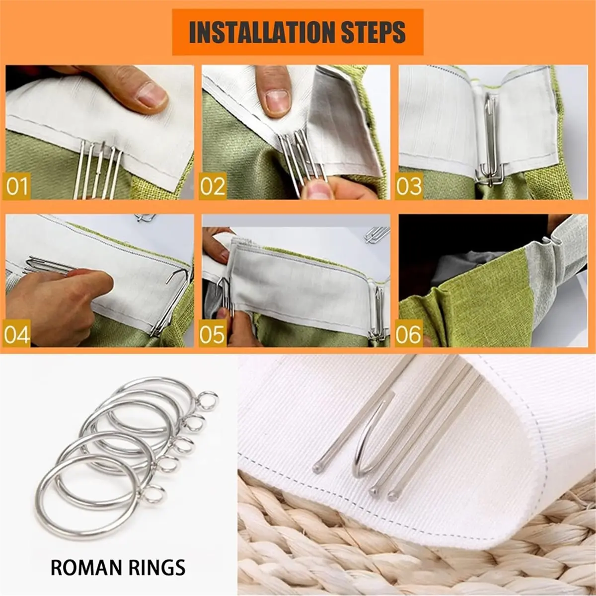 Utility Design 61Pcs Curtain Pleat Tape Set with Stainless Steel Hooks and Rings Including Curtain Heading Tape 10 Yard/9.2 Mete