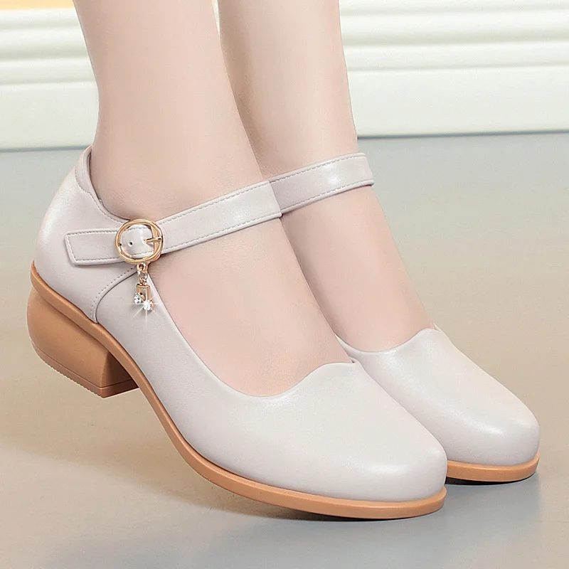 Spring Woman Modern Round Toe Thick Heel Soft Surface Salsa Dancing Shoe Closed Toe Square Dance Soft Rubber Sole Shoes