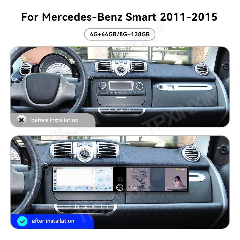 For Benz Smart 2011~2015 Android AUTO Dual screen interaction Car Radio Stereo Receiver Multimedia Player Navigation Head Unit