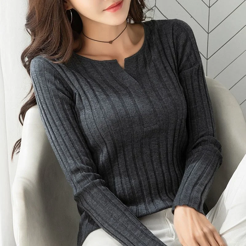 

Slim Base Shirt for Women with Half-open Collar Sweater Pullover Solid Color Casual Long-sleeved Top