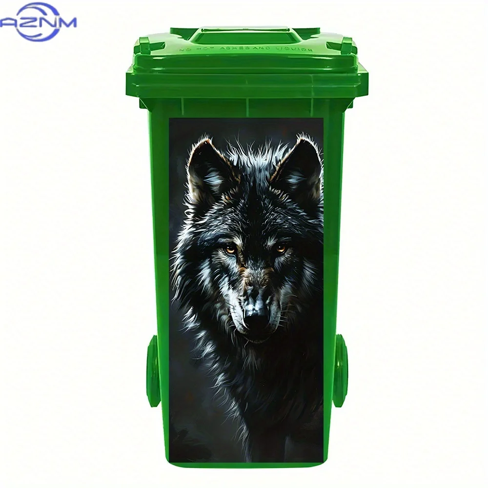 1pc Large Lone Wolf Trash Can Decoration - Realistic Wolf Head with Glowing Eyes, Waterproof PVC Dumpster Sticker, Easy Applic
