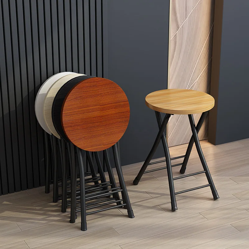 Compact Folding Stool D Armless Portable Board-Style Seat Black Or White Frame Wood Grain Finish Options Small Dining Tables