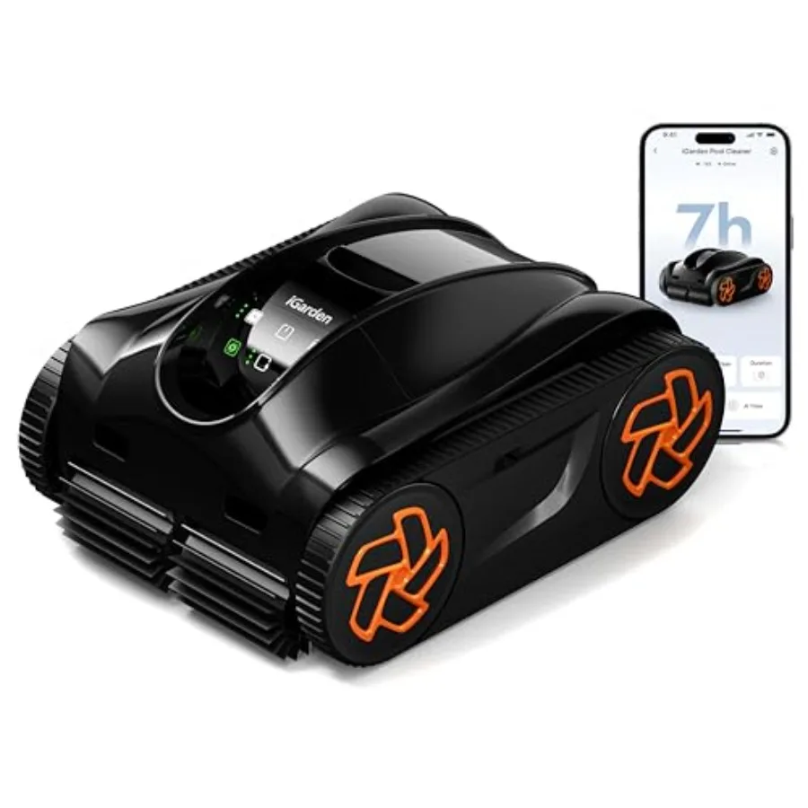 Robotic pool cleaner for inground and above ground pools black ABS plastic 7H battery life turbo 200 suction smart 3D navigatio