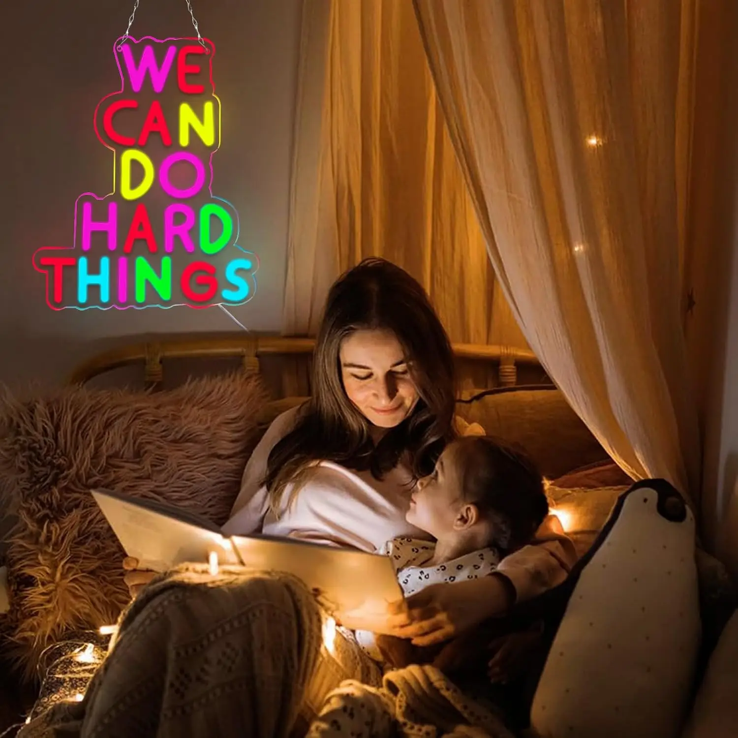 We Can Do Hard Things LED Neon Sign USB Powered Neon Wall Light Classroom Office Gym Homeschool Dorm Decor Teacher Gift Lamp