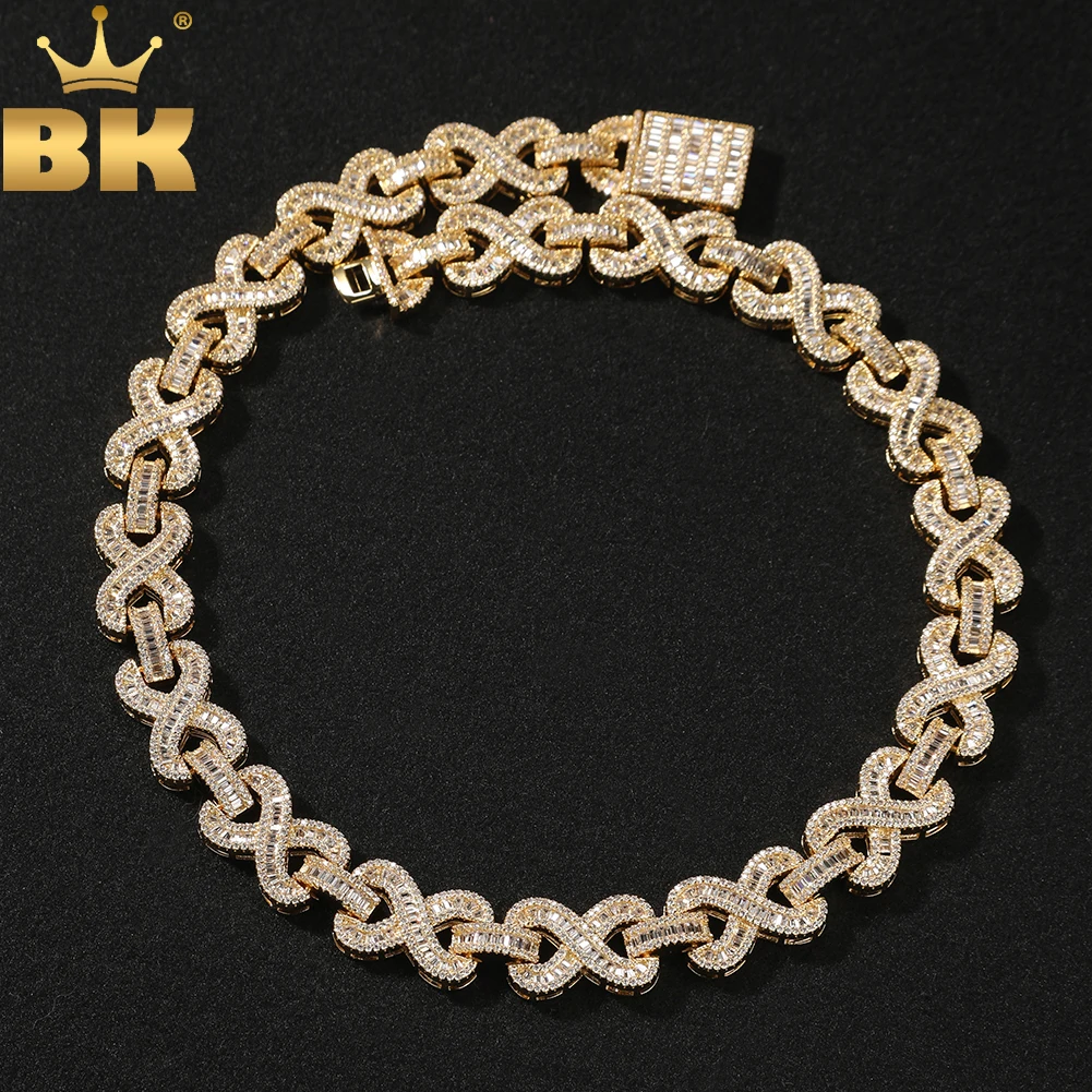 TBTK 14mm Infinity Link Bracelet Necklace Iced Out Baguettecz Cubic Ziconia Heavy Miami Cuban Chain HipHop Jewelry