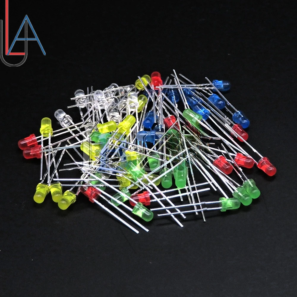 100PCS SAMIROB 5mm LED Diode F5 Assorted Kit White Green Red Blue Yellow Orange Pink Purple Warm White DIY Light Emitting Diode