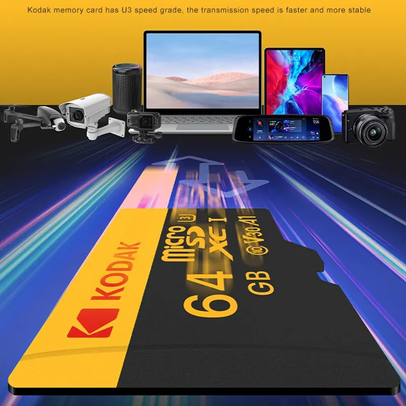 KODAK 마이크로 SD 메모리 카드 512GB 256GB 최대 90MB/s 클래스 10 U3 32GB 64GB 128GB TF 카드 4K HD USB 카드 리더 어댑터 마이크로