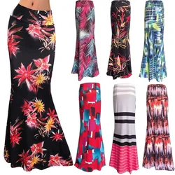 S-3xl Elastic High-waist Printed Fishtail Maxi Skirt Women 2023 Summer Printed Long Skirt Women Autumn Printed Skirts