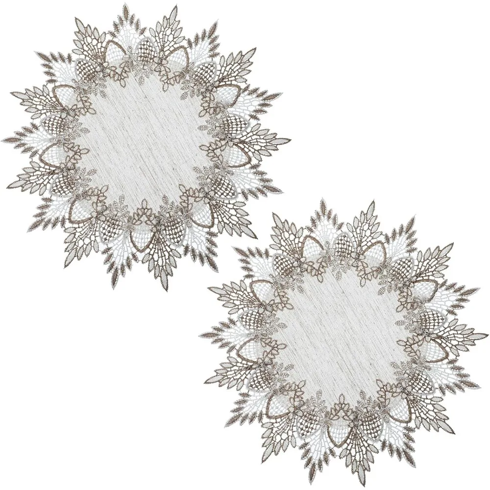 

Natural Linen Tablecloths, 2-pack, 15-inch Round Lace Tablecloths, Vintage Country Style Tassel Placemats