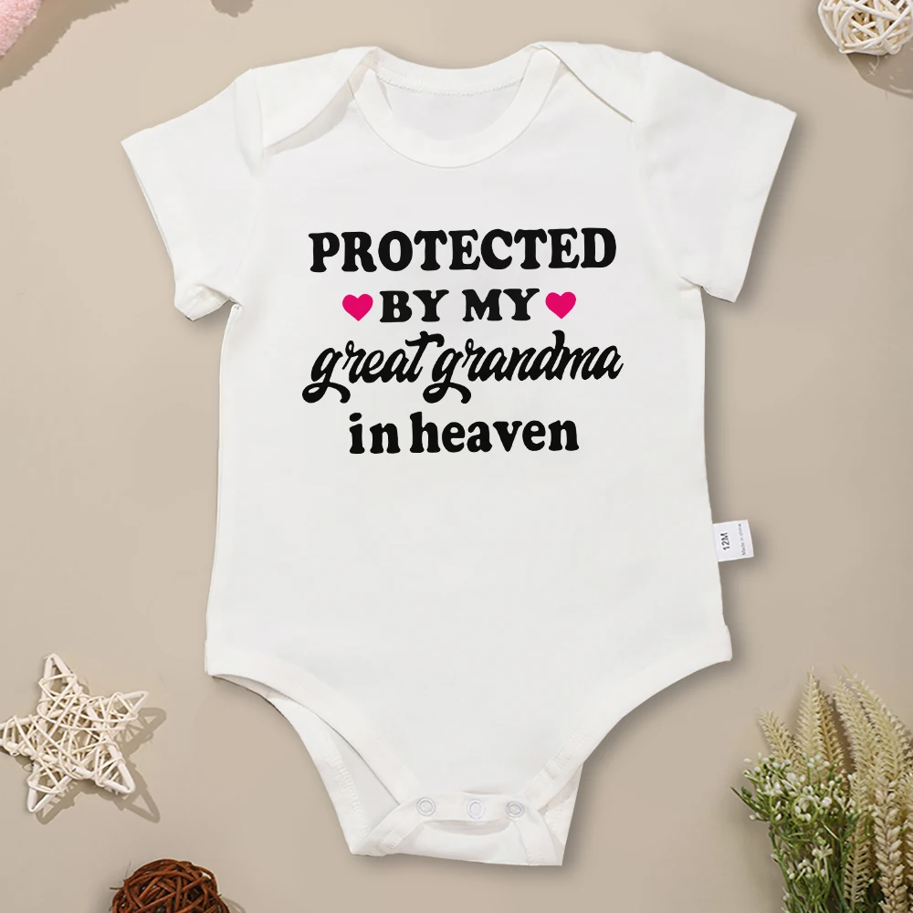 Protected By My Great Grandma in Heaven Newborn Clothes Baby Boy and Girl Bodysuit European Style Aesthetic Toddler Jumpsuit