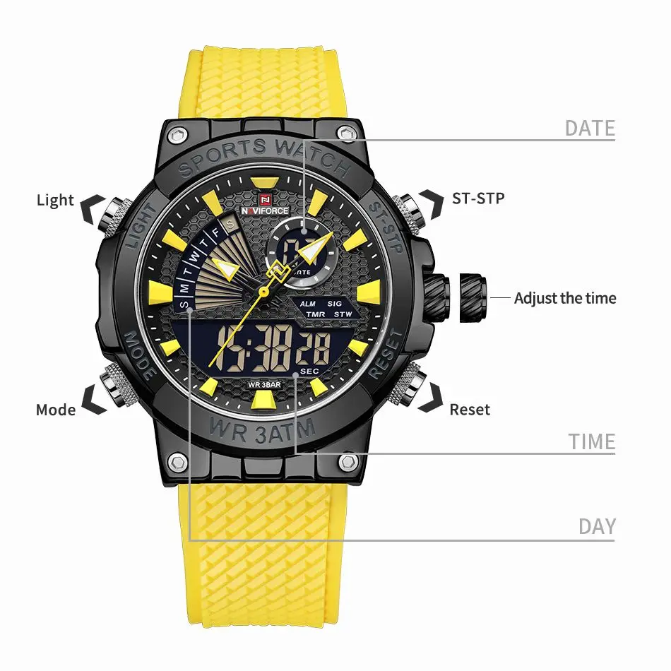 2023 NAVIFORCE Men Luxury Fashion Quartz Watch LCD Dual Time  Waterproof Sport Chronograph Quartz WristWatch Relogio Masculino